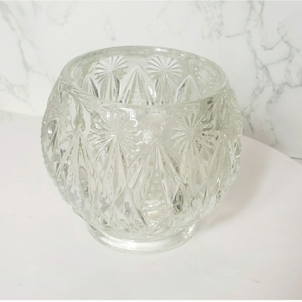 VINTAGE AVON Diamond Cut Crystal Clear Glass Bowl Decor Candle Dish